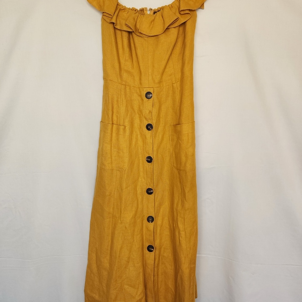 Reformation Linen Elegant Mustard Button-Down Dress